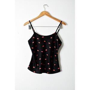 Target Camisole Top Womens M Black Red Lips Modern Adjustable Straps